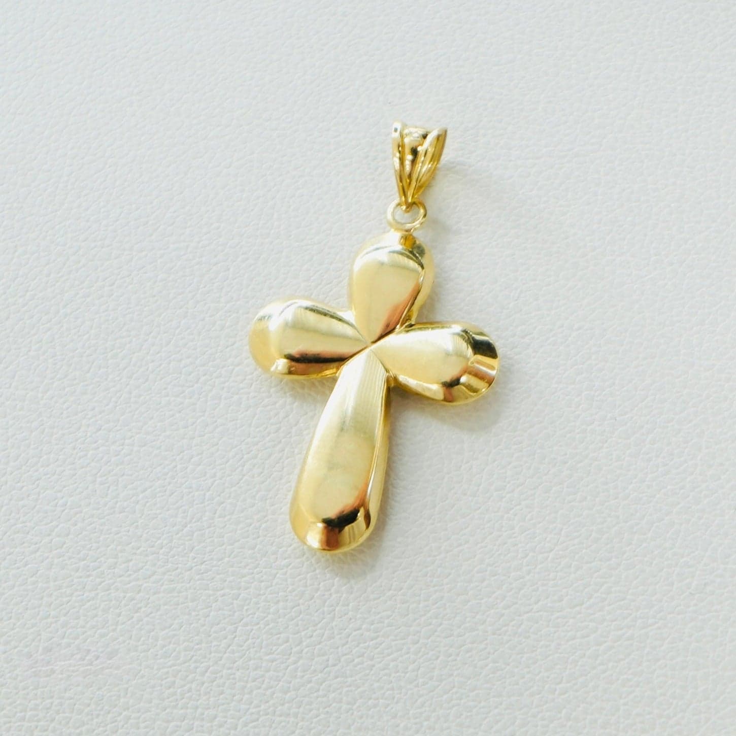 Solid 14K Yellow Gold Puff Cross Pendant