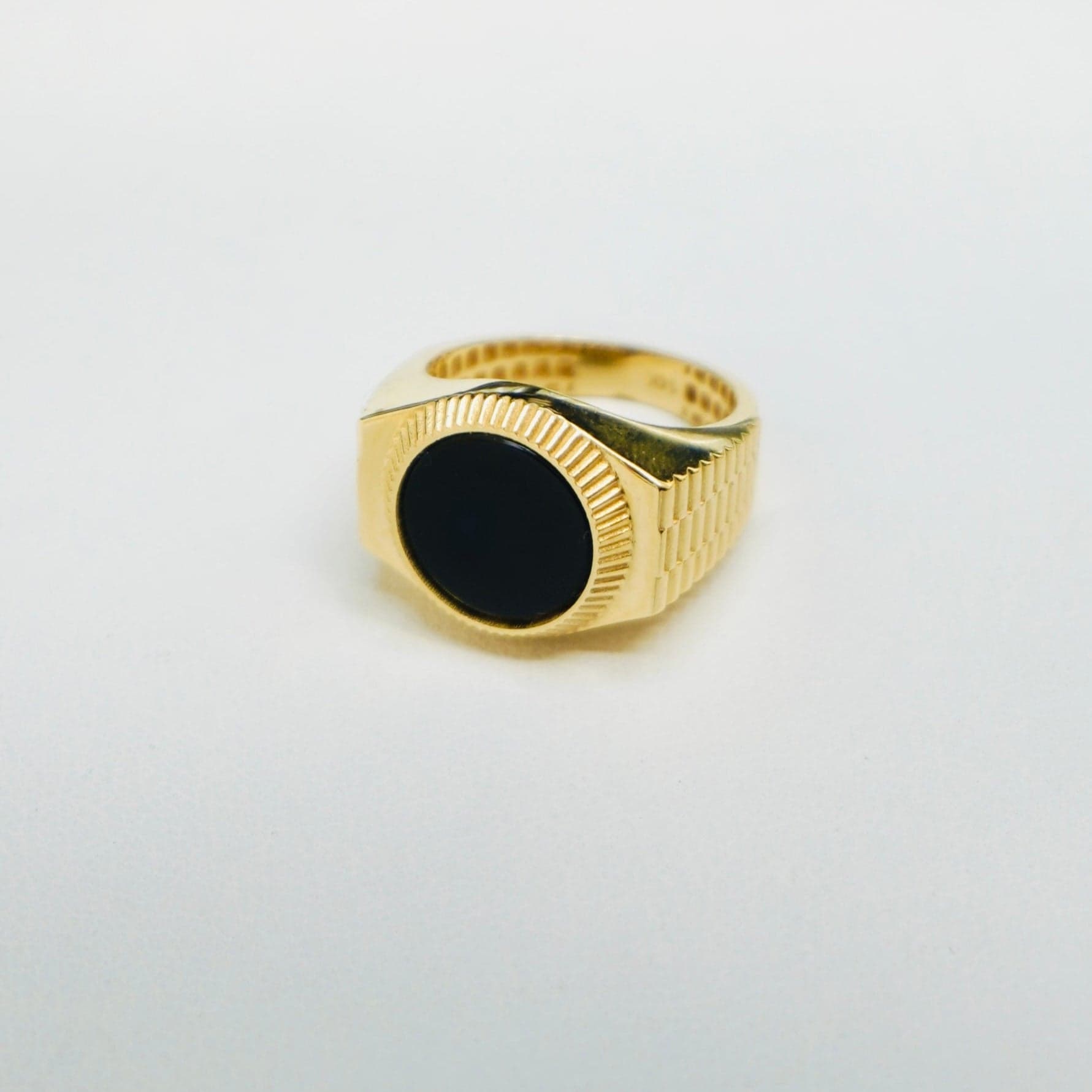 Solid 14K Yellow Gold Grooved Men's Signet Ring