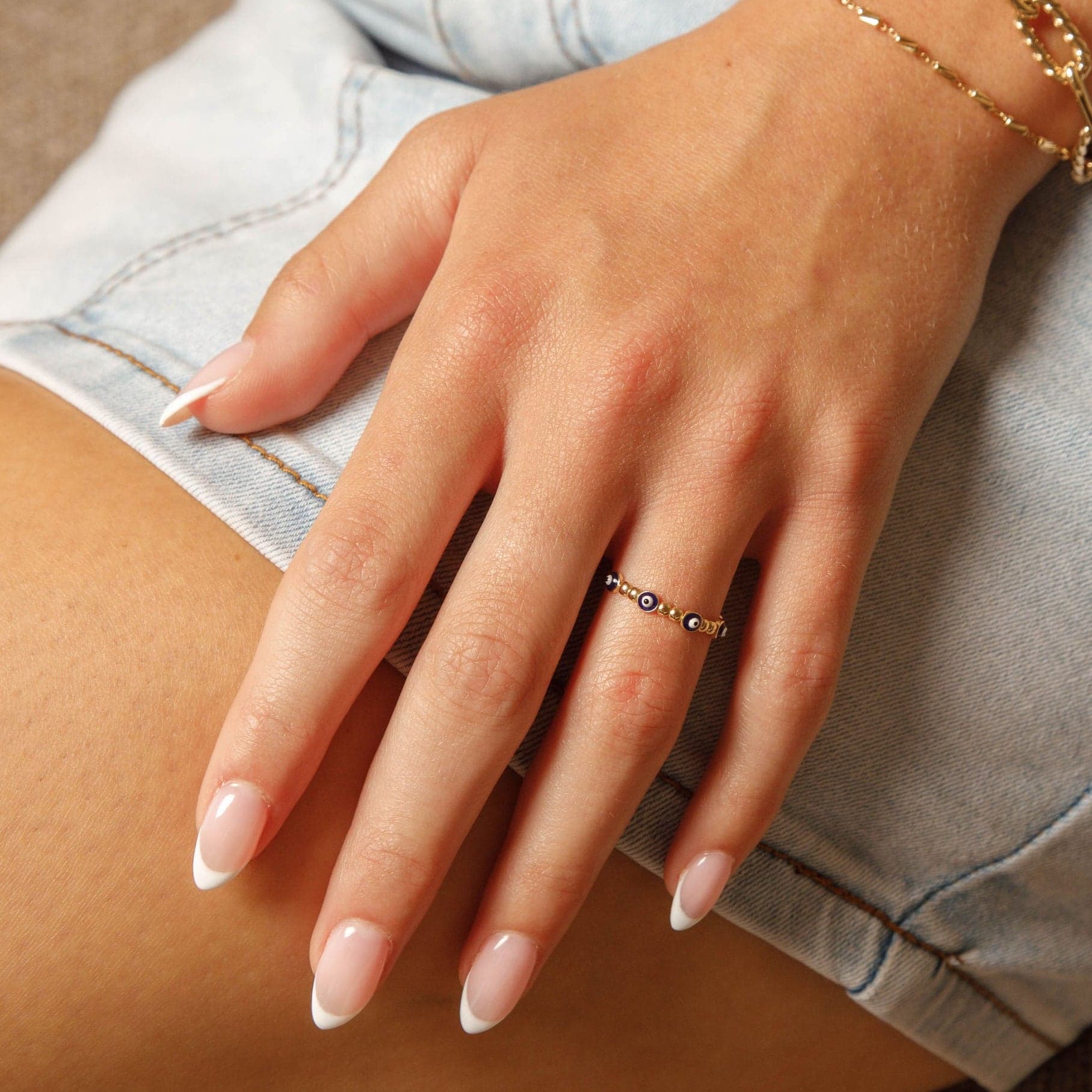 14K Yellow Gold Dainty Evil Eye Ring thumbnail 2