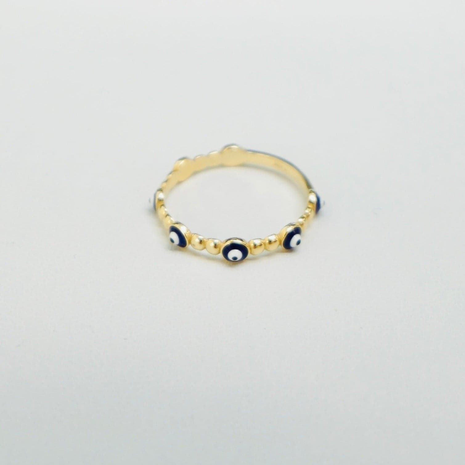 14K Yellow Gold Dainty Evil Eye Ring thumbnail 3