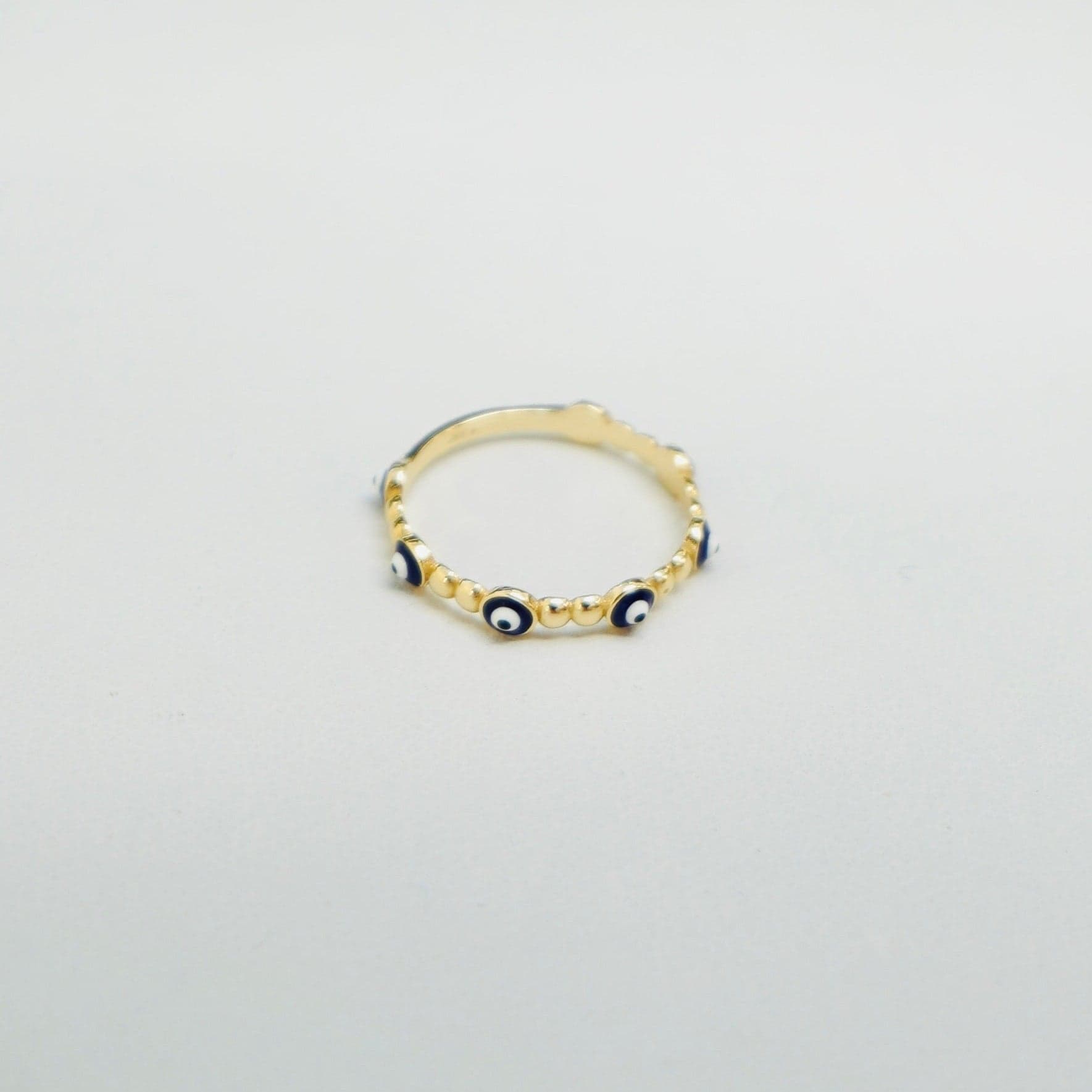 14K Yellow Gold Dainty Evil Eye Ring