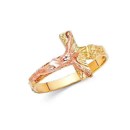 14K Yellow & Rose Gold Crucifix Ring thumbnail 2