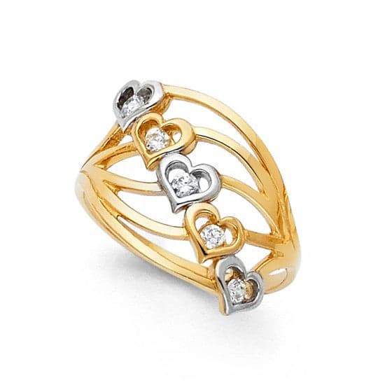14K Two-Tone Gold 5 Hearts Ring