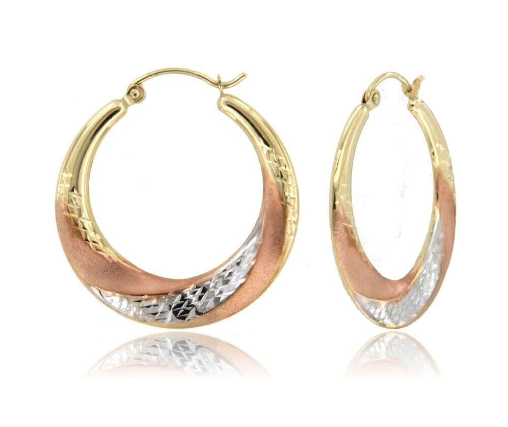 14K Tricolor Superlight Stamped Earring
