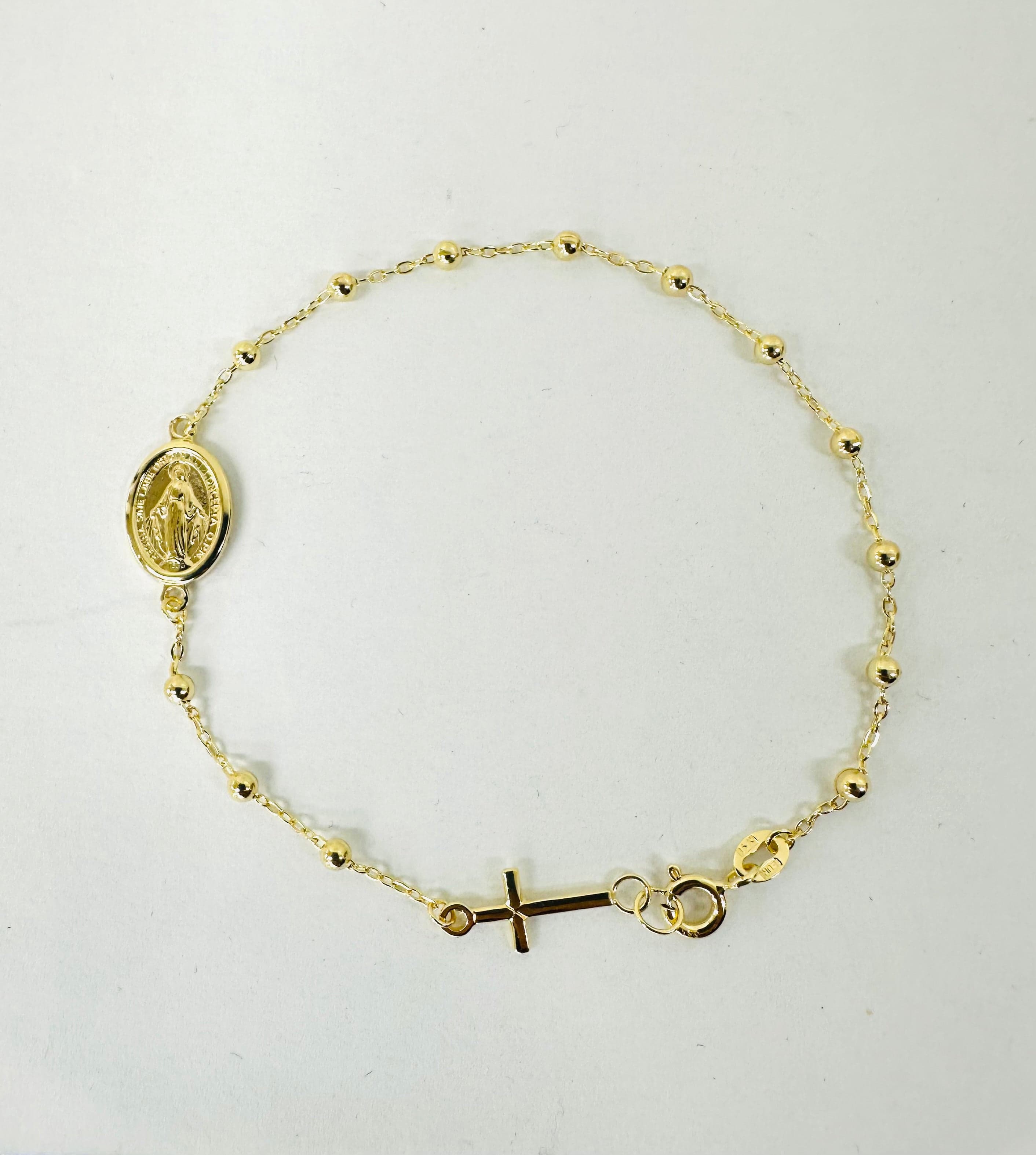 14K Yellow Gold Dainty Rosary Bracelet — Image 1