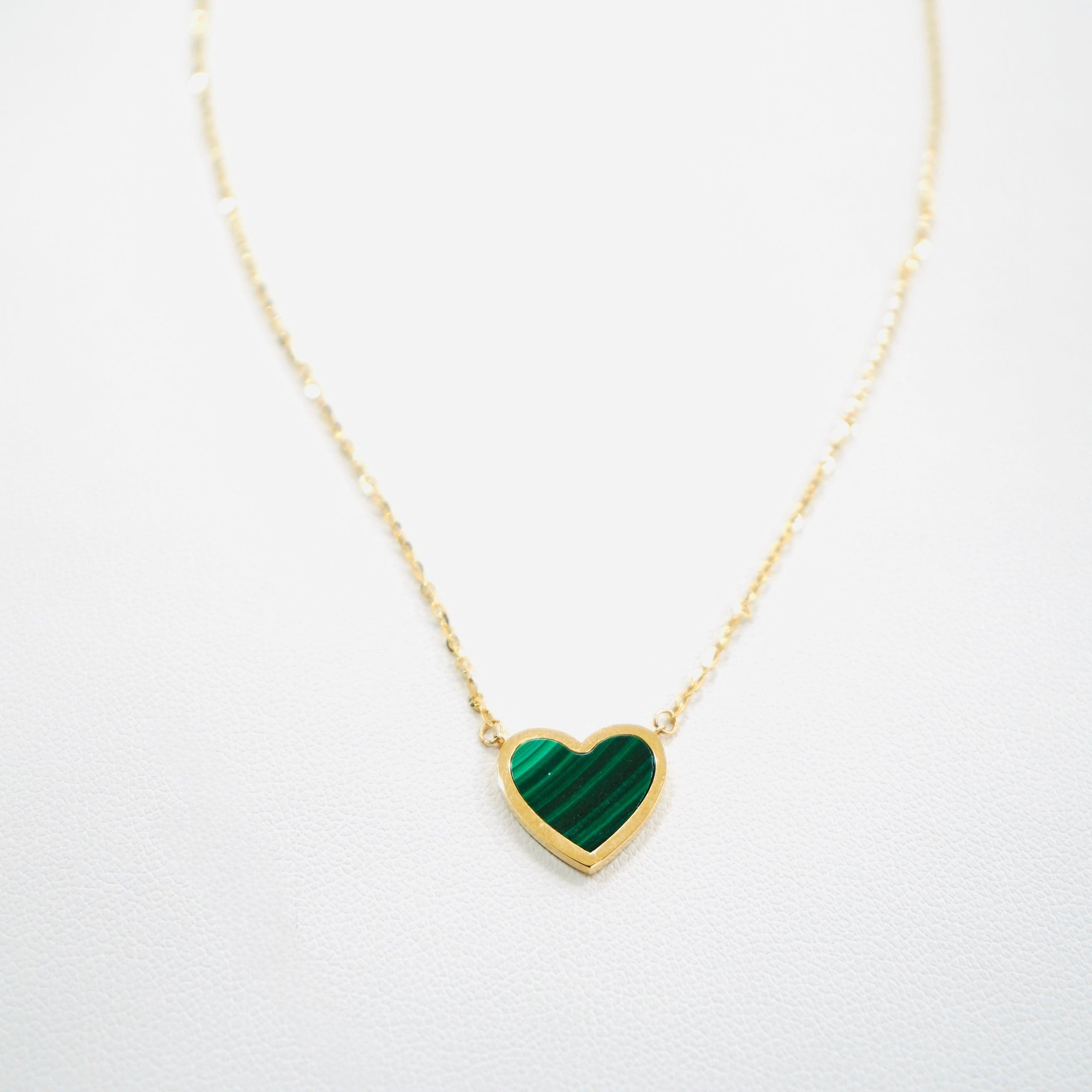 Solid 14K Yellow Gold Malachite Heart Chain — Image 1