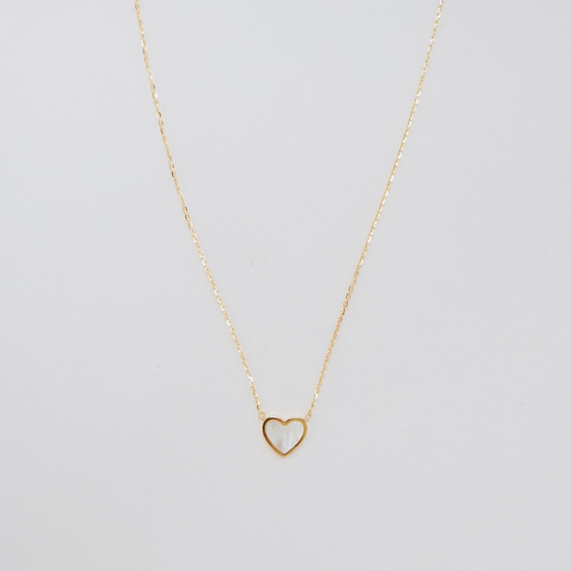 Solid 14K Yellow Gold Mother of Pearl Heart Chain — Image 1