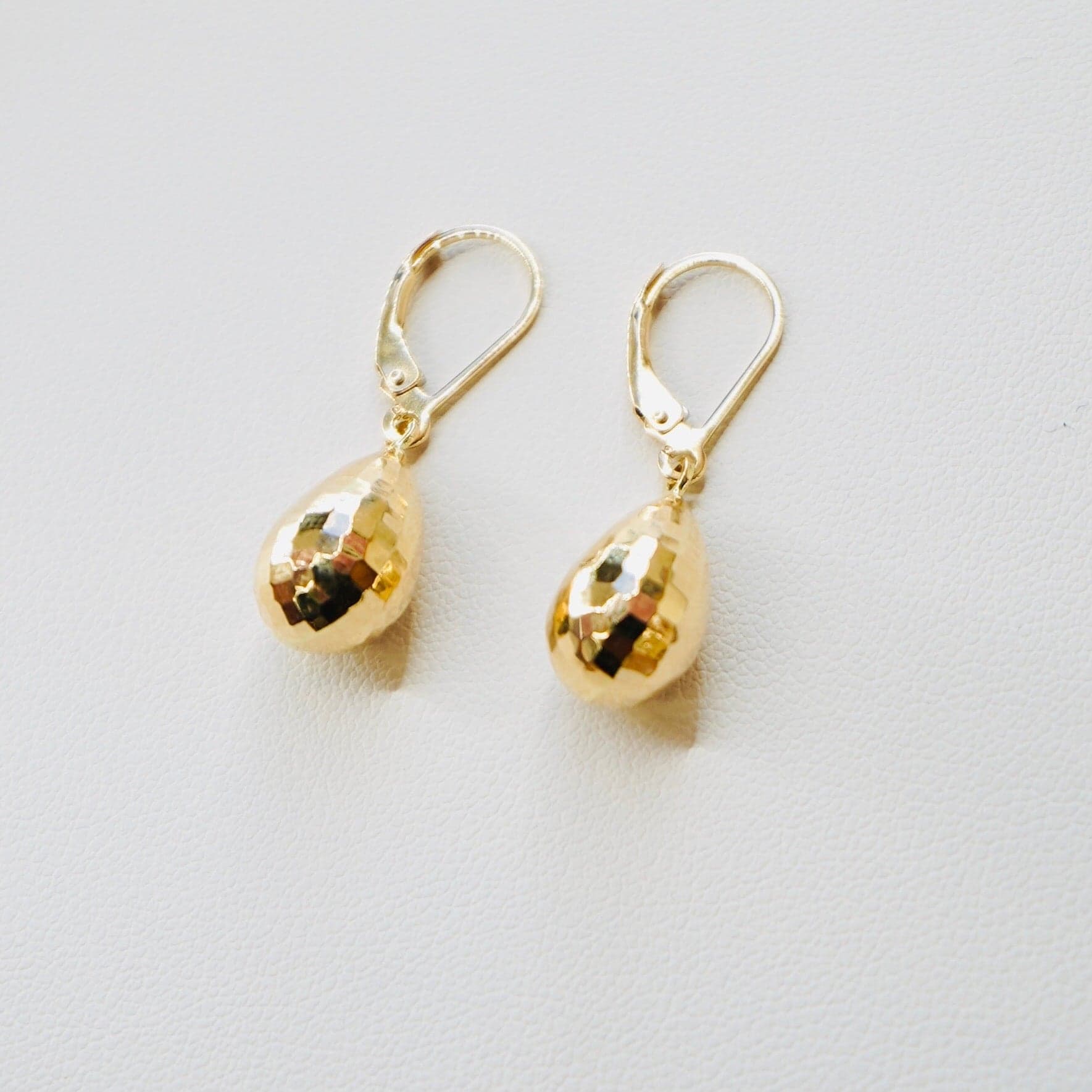 14K Yellow Gold Faceted Pear Shaped Earrings — Image 1